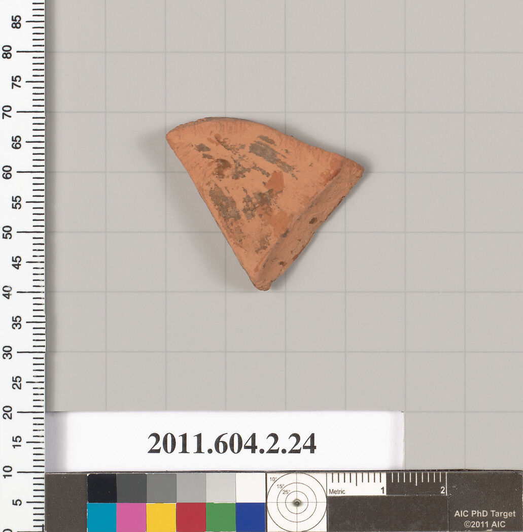 Terracotta fragment of a psykter (vase for cooling wine), Terracotta, Greek, Attic