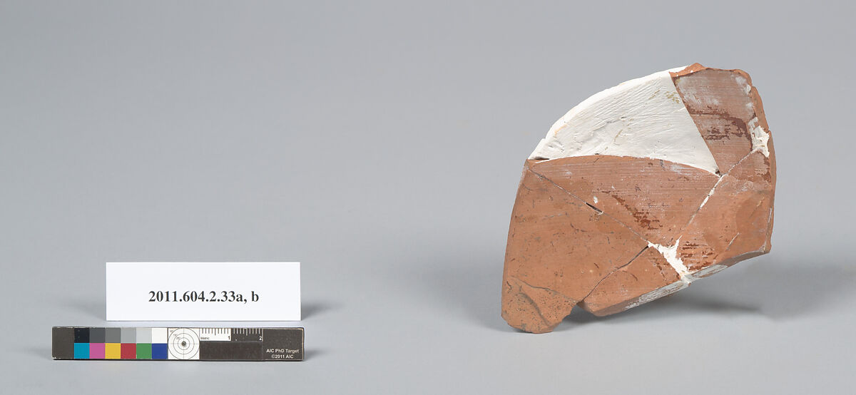 Terracotta fragments of a psykter (vase for cooling wine), Terracotta, Greek, Attic