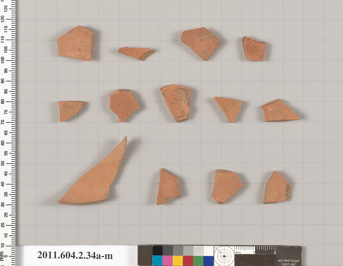 Terracotta fragments of a psykter? (vase for cooling wine), Terracotta, Greek, Attic