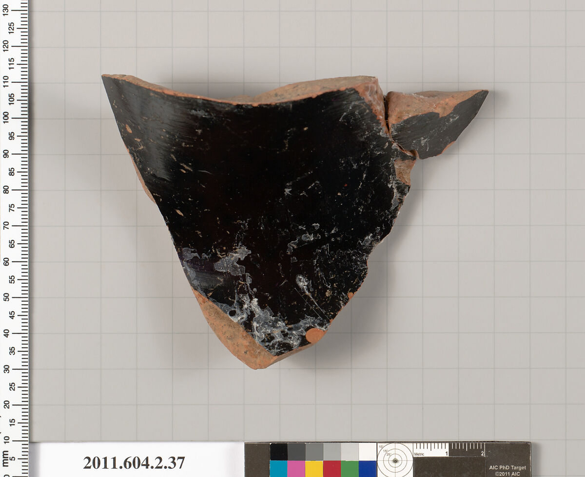 Terracotta fragment of a psykter? (vase for cooling wine), Terracotta, Greek, Attic 