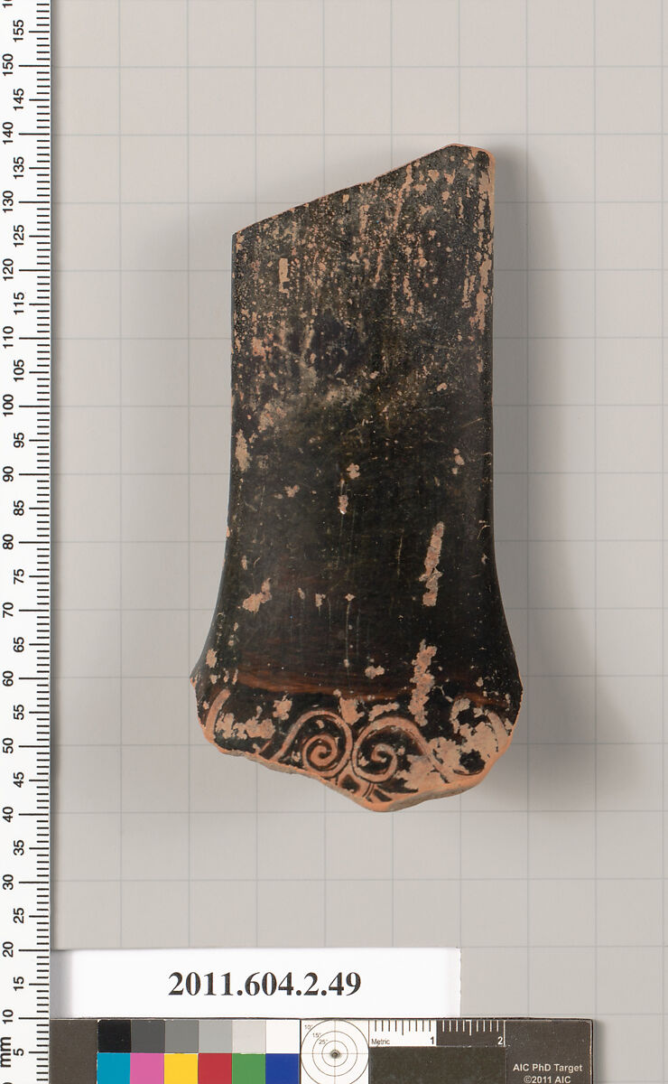 Terracotta fragment of a pelike (jar), Terracotta, Greek, Attic 