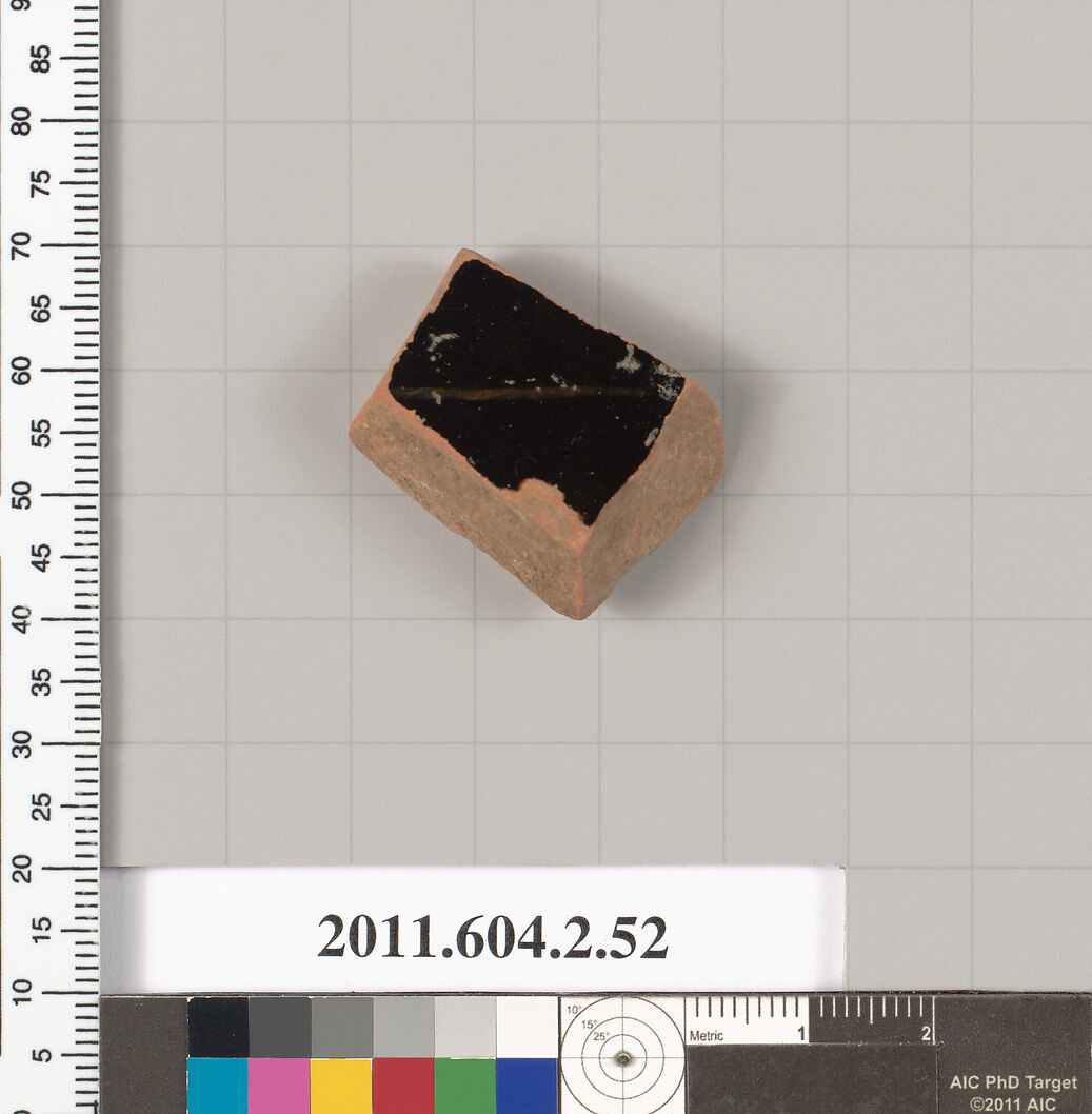 Terracotta fragment of a pot, Terracotta, Greek, Attic