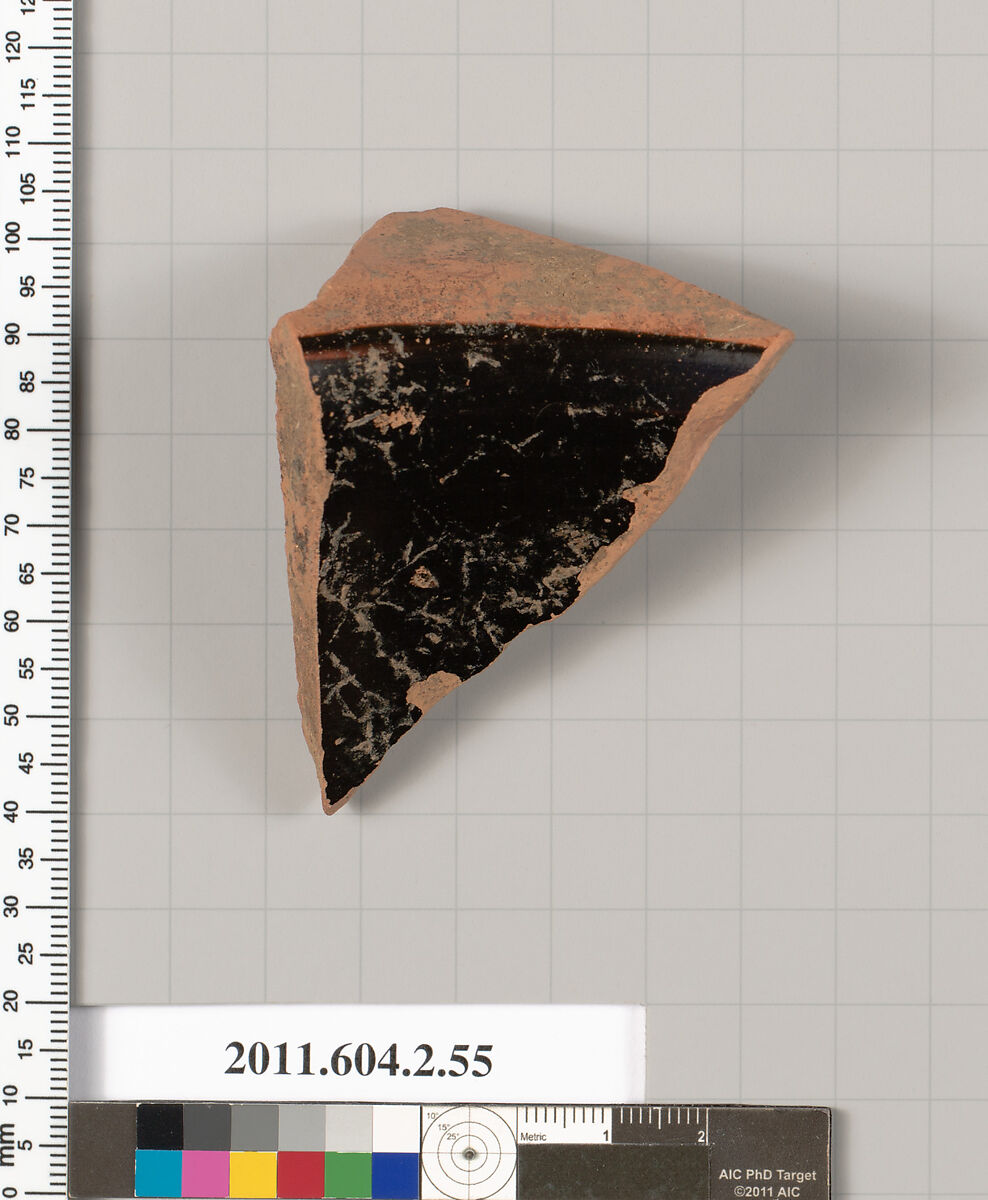 Terracotta fragment of a pot, Terracotta, Greek, Attic