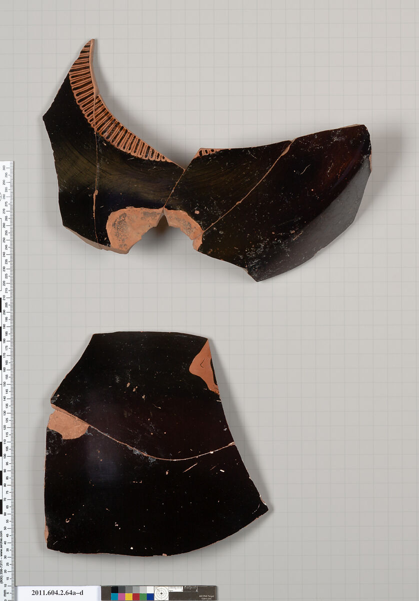 Terracotta fragments of an amphora (jar), Terracotta, Greek, Attic 