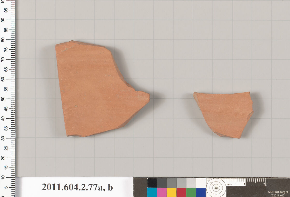 Terracotta fragments of an amphora (jar), Terracotta, Greek, Attic