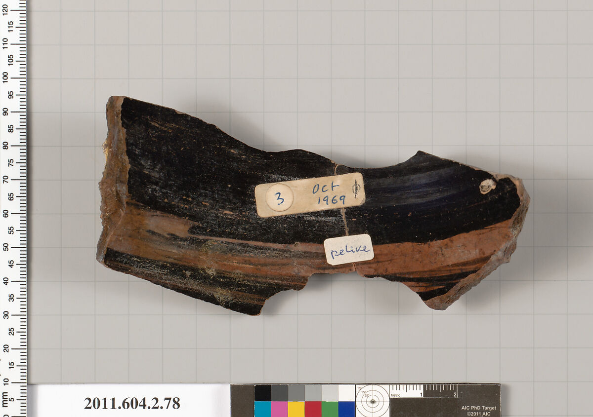 Terracotta fragment of a pelike (jar), Terracotta, Greek, Attic