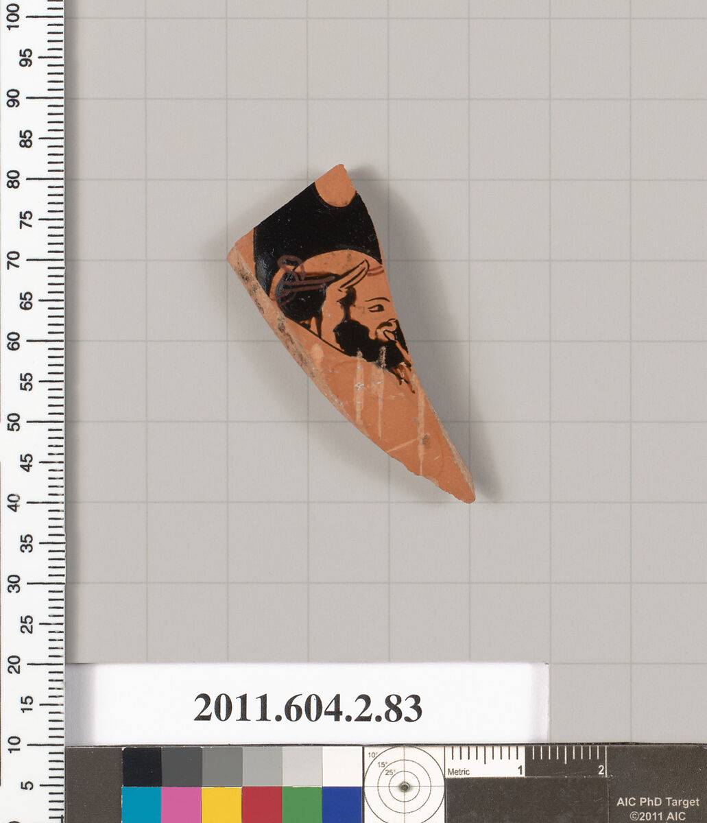 Terracotta fragment of a pelike (jar), Terracotta, Greek, Attic