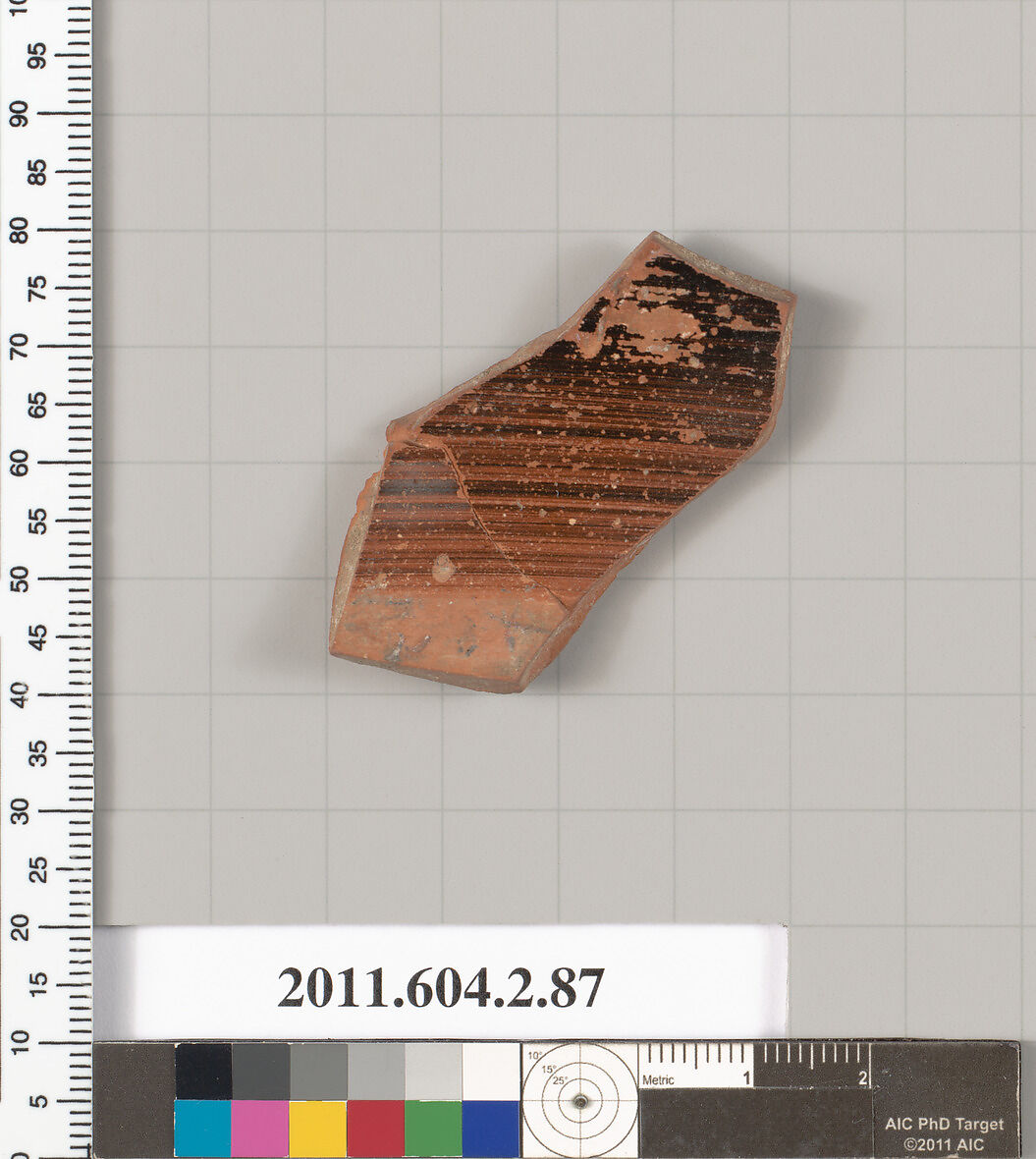 Terracotta fragment of a pelike (jar), Terracotta, Greek, Attic