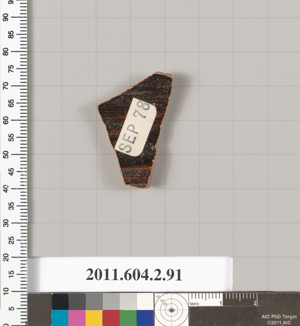 Terracotta fragment of a pelike (jar), Terracotta, Greek, Attic