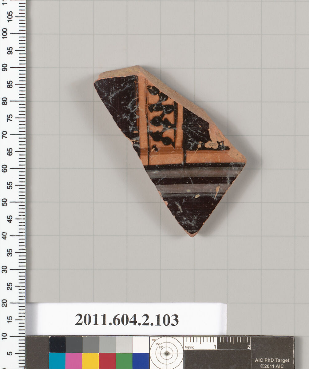 Terracotta fragment of a pelike (jar), Terracotta, Greek, Attic 