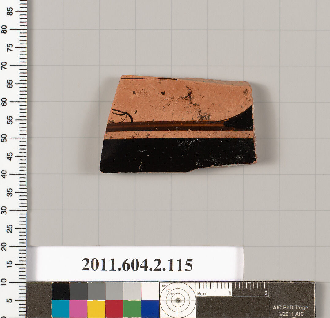 Terracotta fragment of a pot, Terracotta, Greek, Attic 