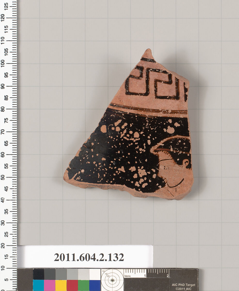 Terracotta fragment of a pelike (jar), Terracotta, Greek, Attic 