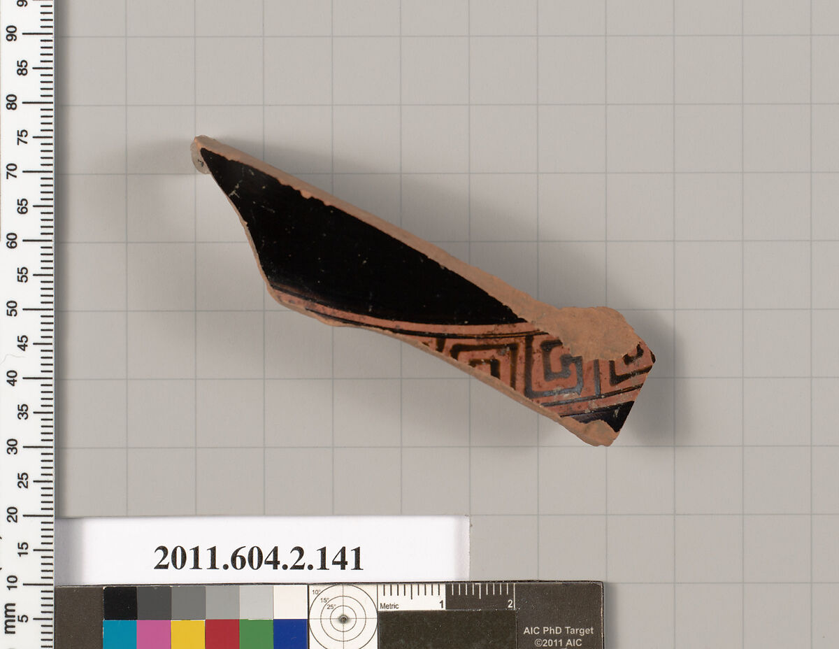 Terracotta fragment of a pelike (jar), Terracotta, Greek, Attic 