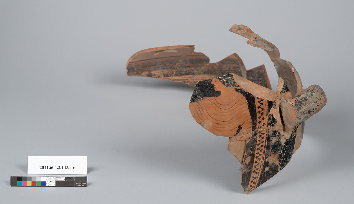 Terracotta fragments of a stamnos (jar), Terracotta, Greek, Attic