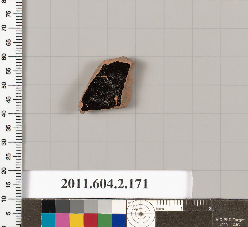 Terracotta fragment of a pot, Terracotta, Greek, Attic