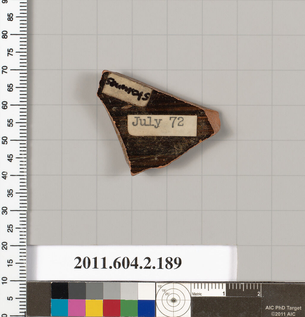 Terracotta fragment of a stamnos (jar), Terracotta, Greek, Attic