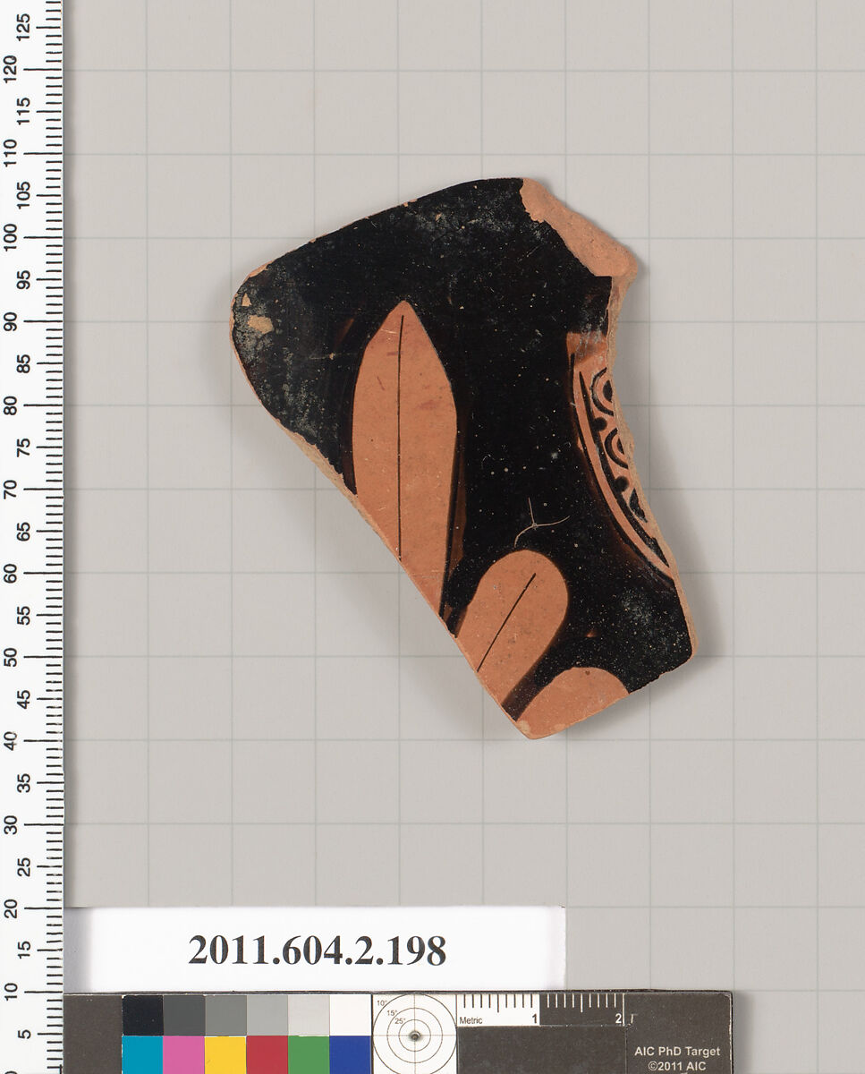 Terracotta fragment of a stamnos (jar), Terracotta, Greek, Attic 