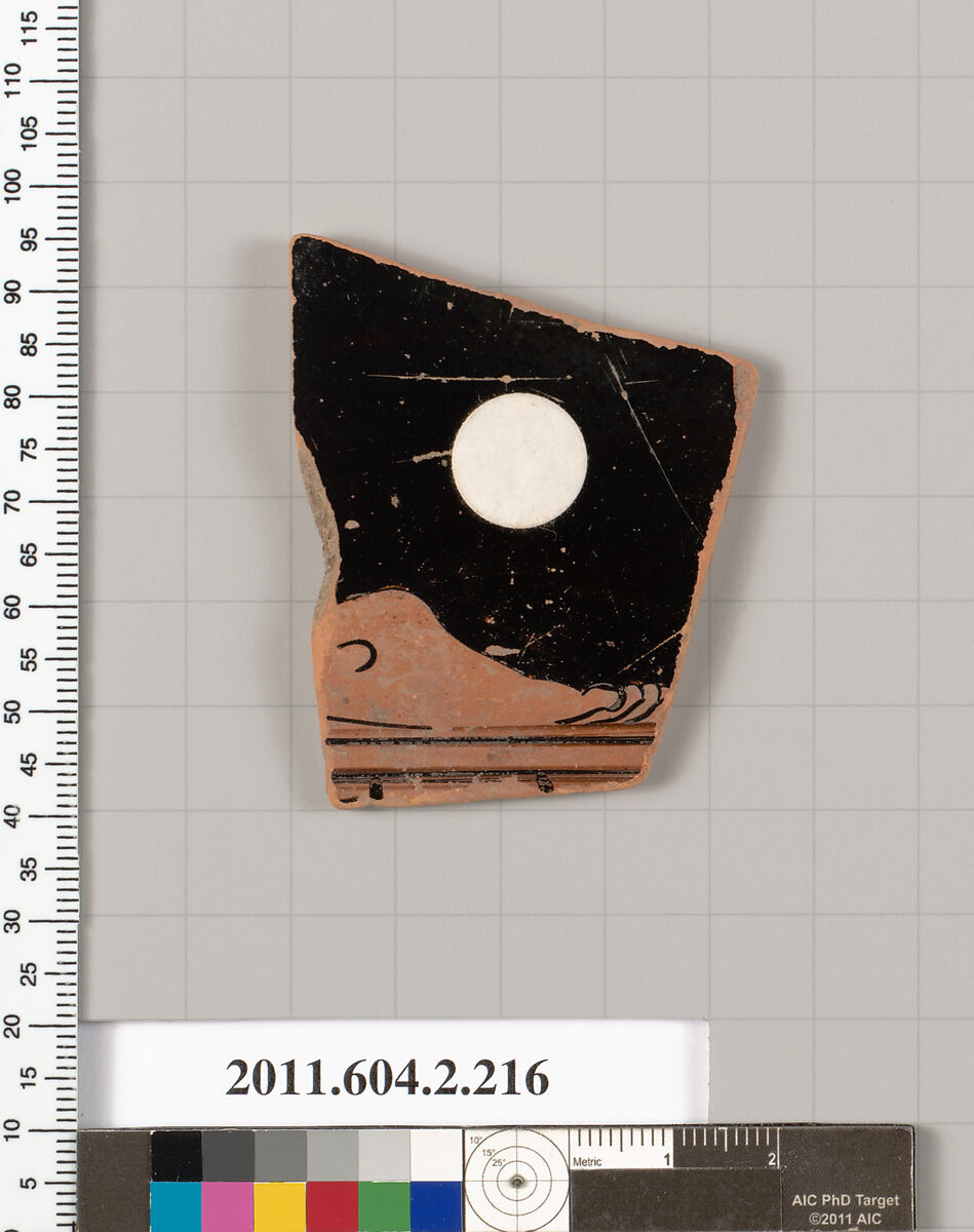 Terracotta fragment of a stamnos (jar), Terracotta, Greek, Attic 
