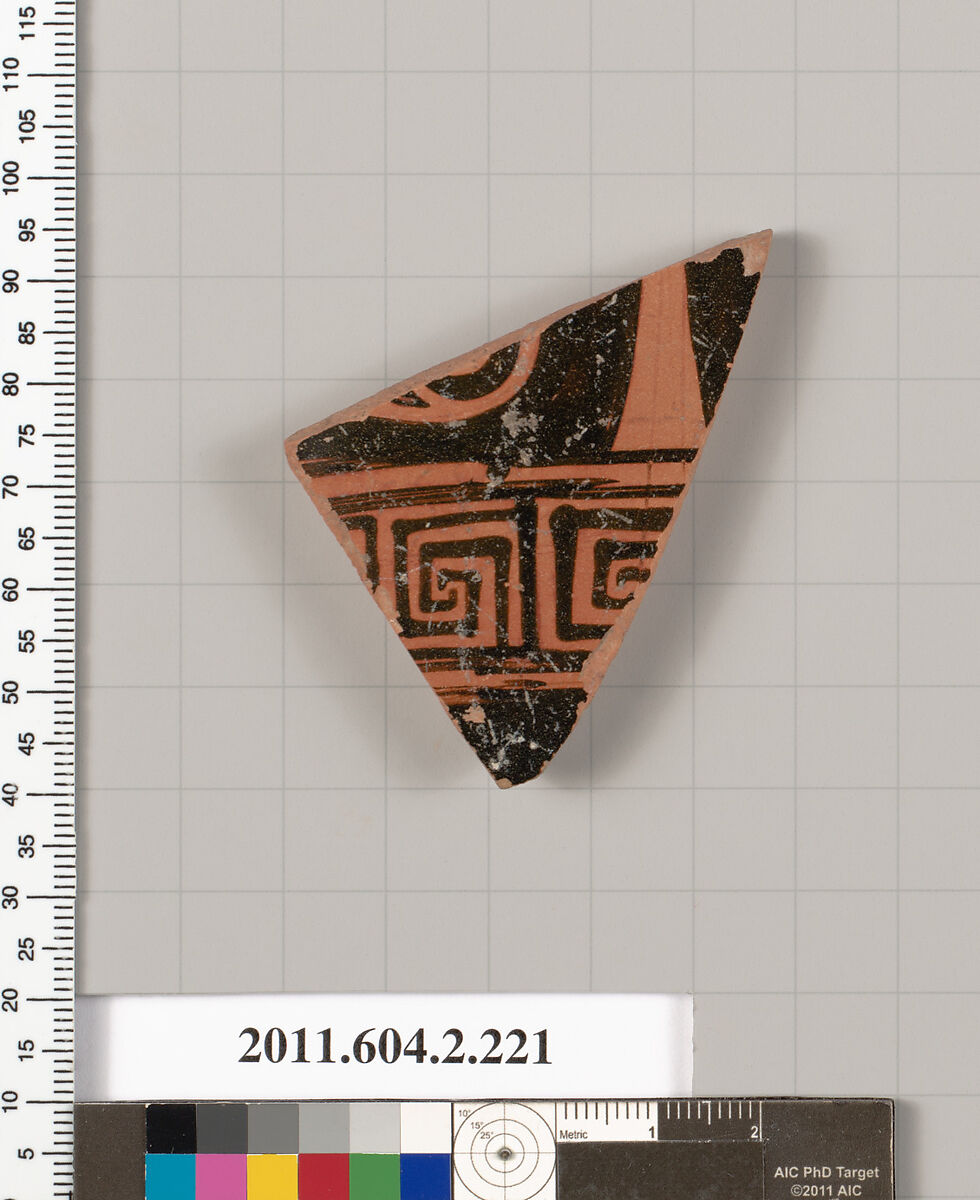 Terracotta fragment of a stamnos (jar), Terracotta, Greek, Attic 