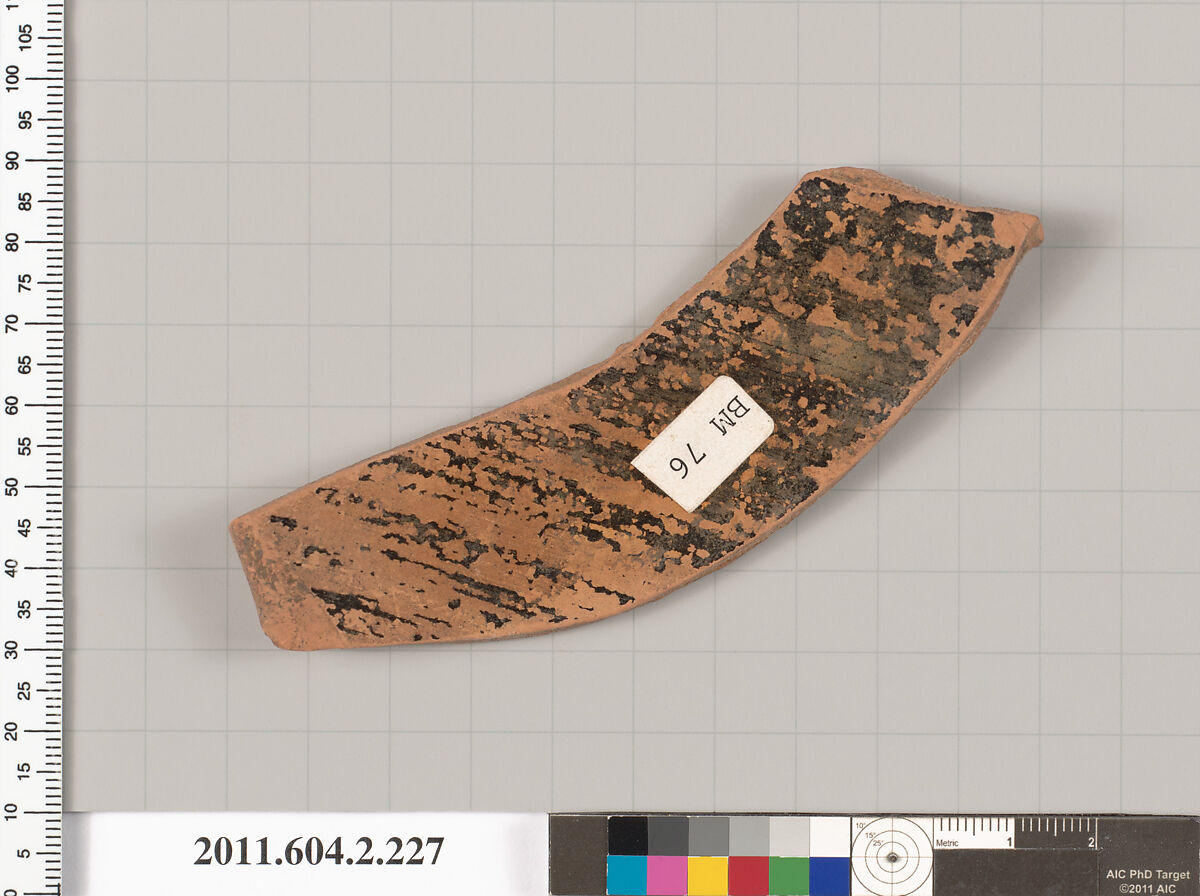 Terracotta fragment of a stamnos (jar), Terracotta, Greek, Attic