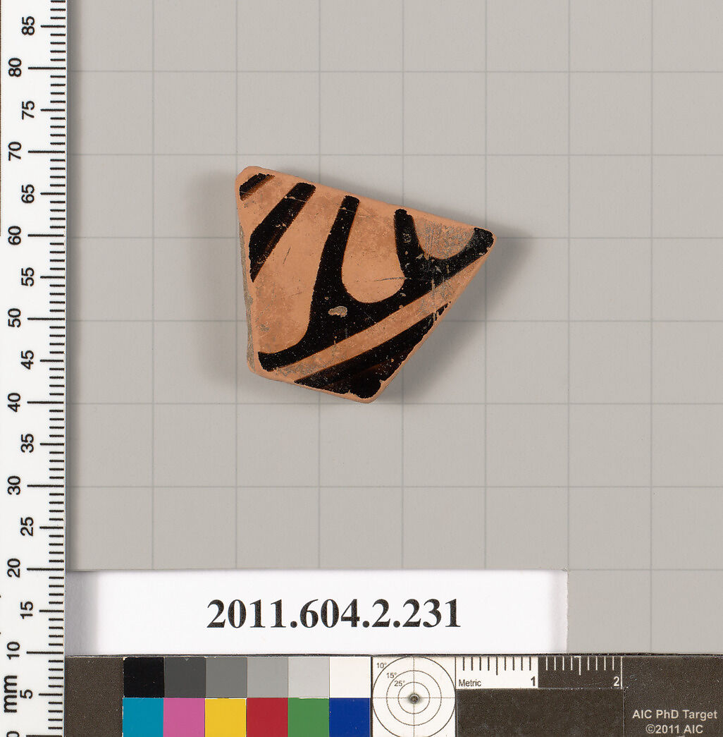 Terracotta fragment of a stamnos (jar), Terracotta, Greek, Attic 