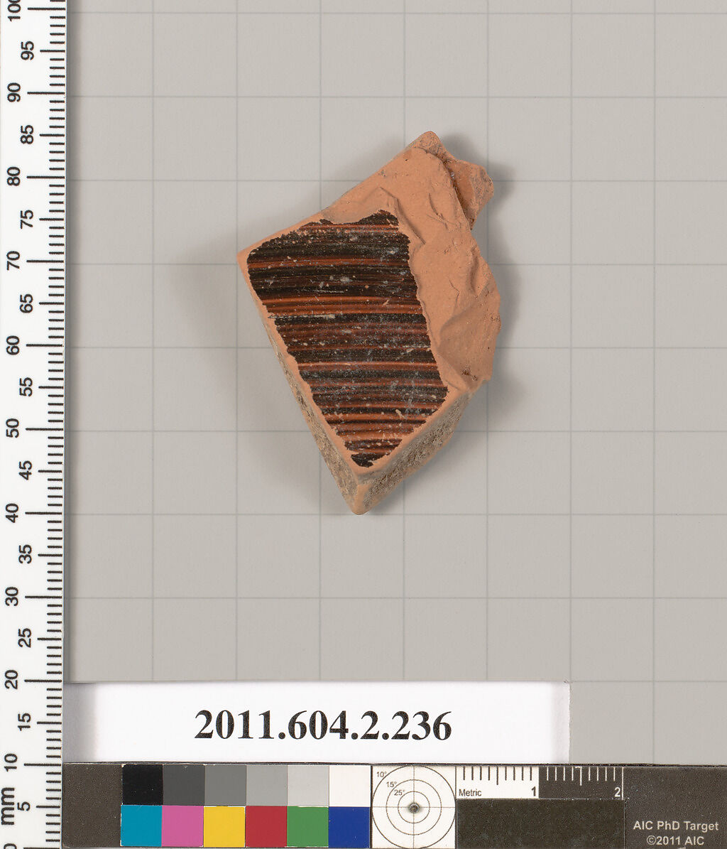 Terracotta fragment of a stamnos (jar), Terracotta, Greek, Attic