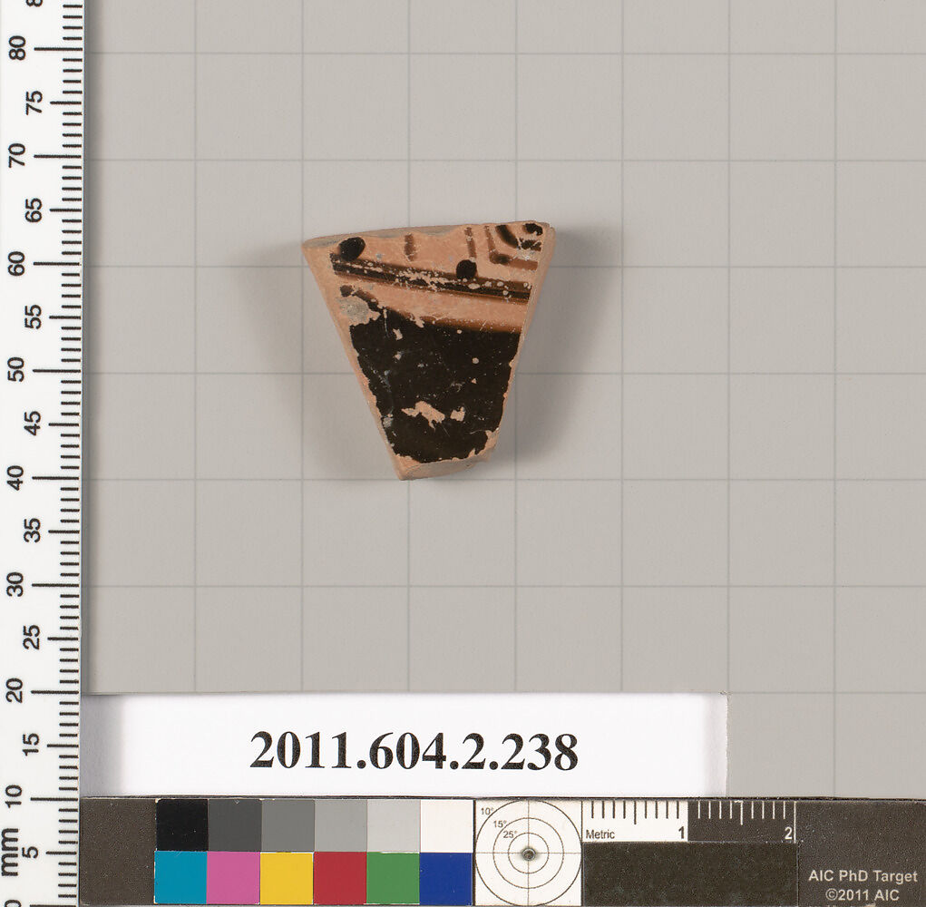 Terracotta fragment of a stamnos (jar), Terracotta, Greek, Attic 