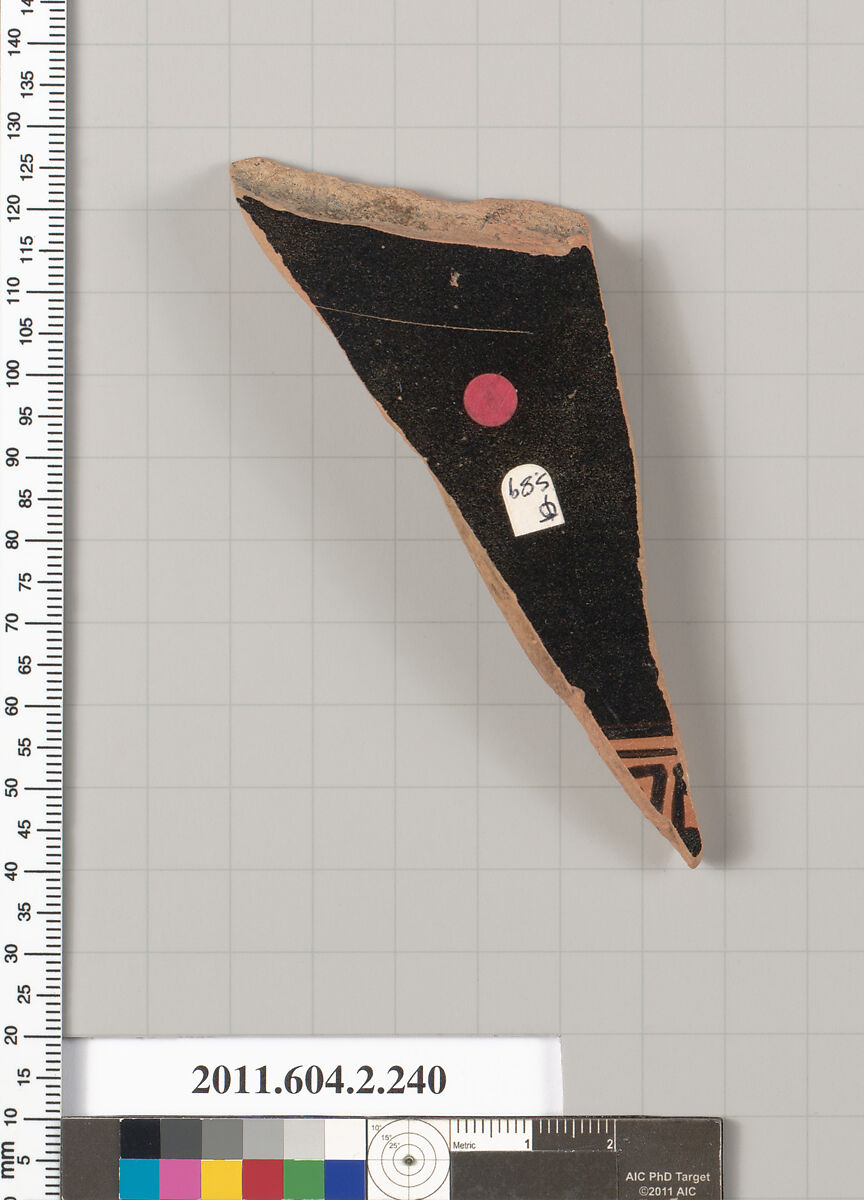 Terracotta fragment of a stamnos (jar), Terracotta, Greek, Attic 
