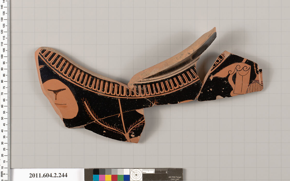 Terracotta fragment of a stamnos (jar), Terracotta, Greek, Attic 