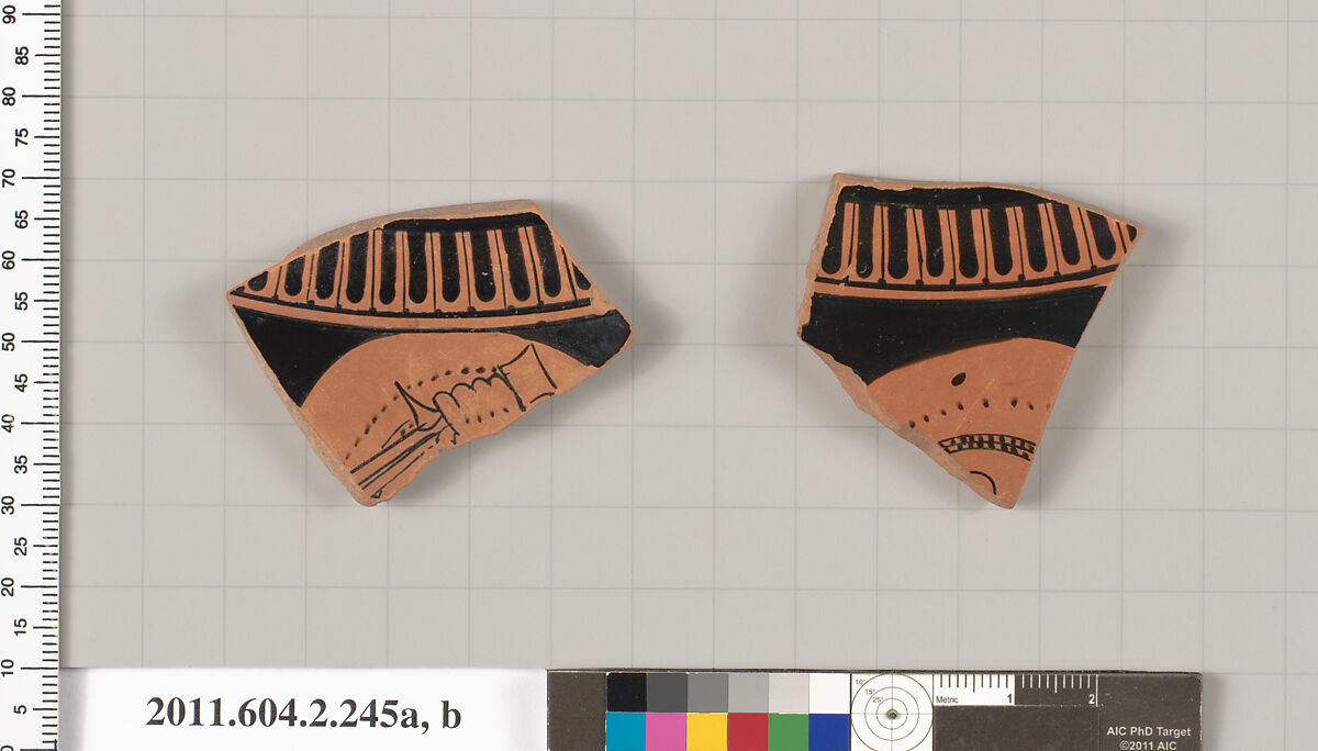 Terracotta fragments of a stamnos (jar), Terracotta, Greek, Attic 