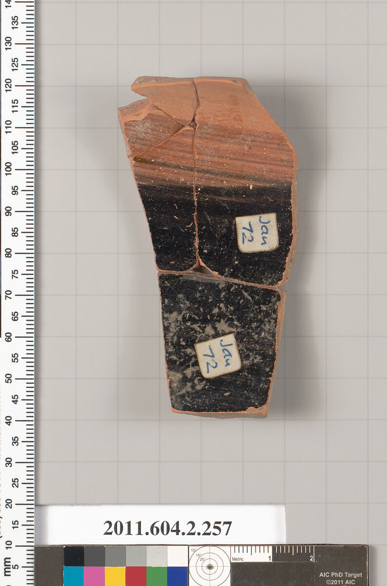 Terracotta fragment of a stamnos (jar), Terracotta, Greek, Attic