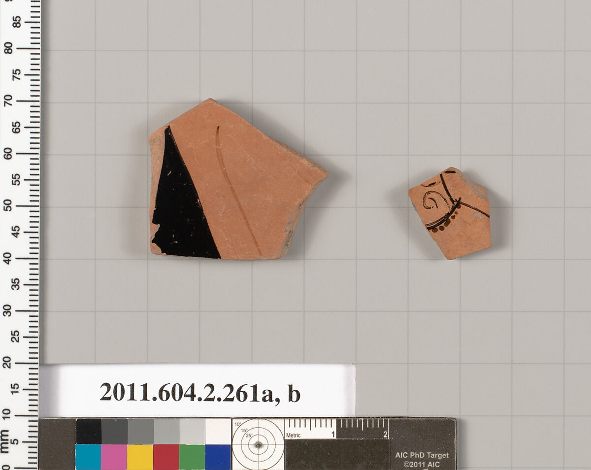 Terracotta fragments of a stamnos (jar), Terracotta, Greek, Attic 