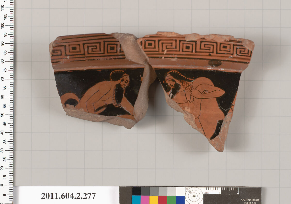 Terracotta fragment of a volute-krater (bowl for mixing wine and water), Terracotta, Greek, Attic 