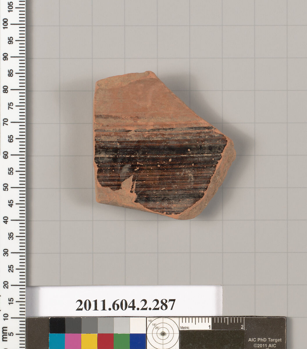 Terracotta fragment of a column-krater? (bowl for mixing wine and water), Terracotta, Greek, Attic