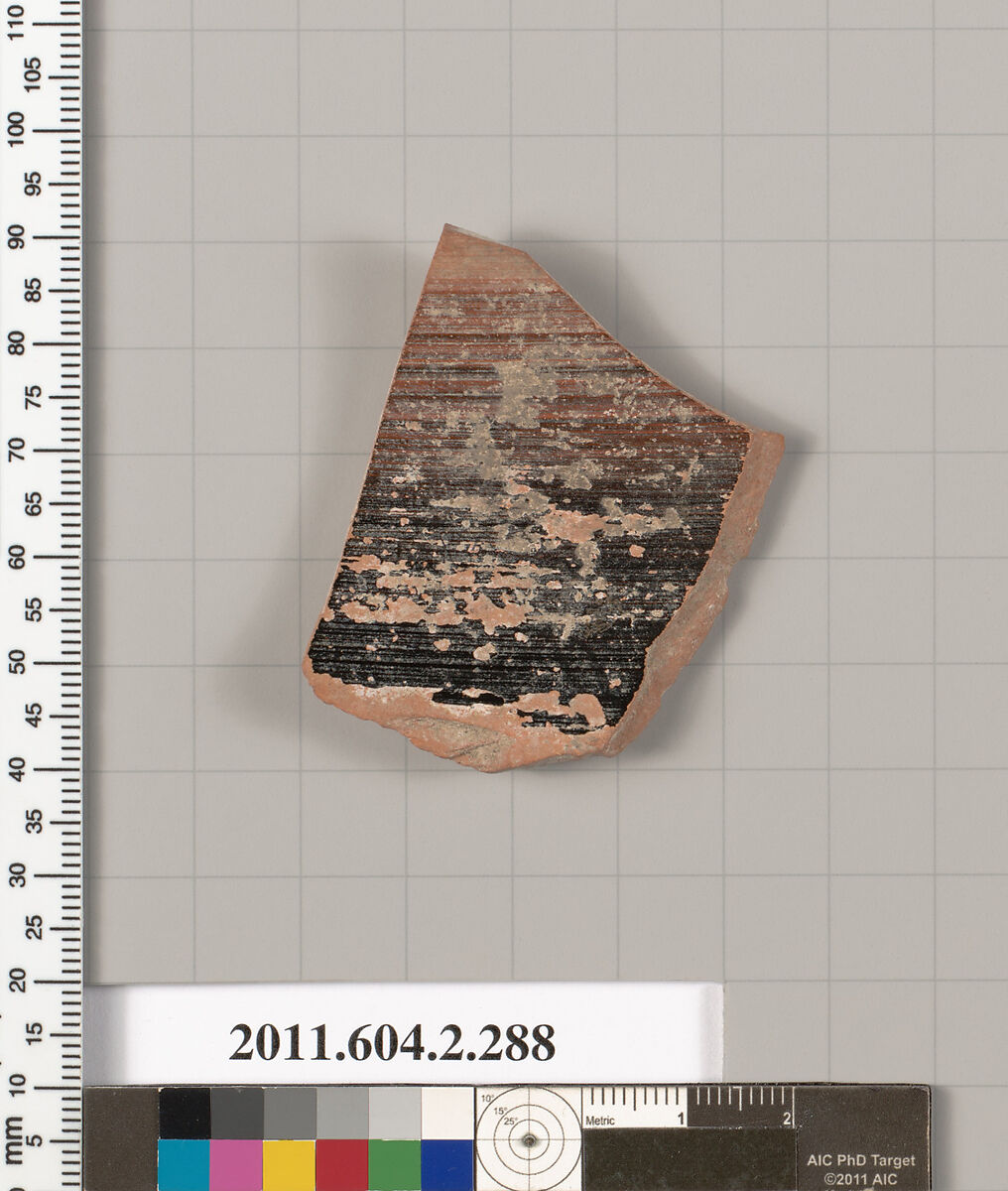 Terracotta fragment of a column-krater? (bowl for mixing wine and water), Terracotta, Greek, Attic