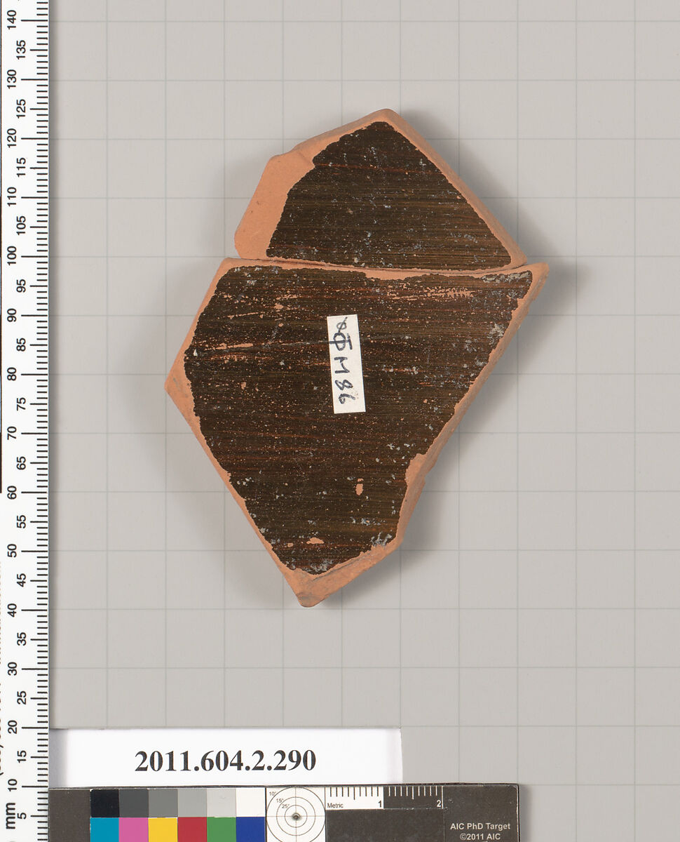 Terracotta fragment of a column-krater (bowl for mixing wine and water), Terracotta, Greek, Attic