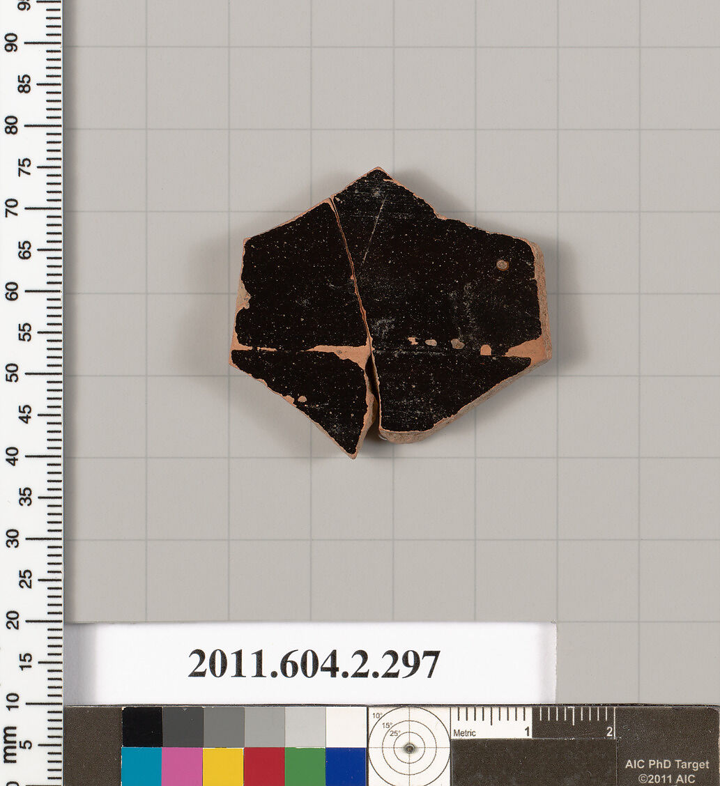 Terracotta fragment of a column-krater (bowl for mixing wine and water), Terracotta, Greek, Attic