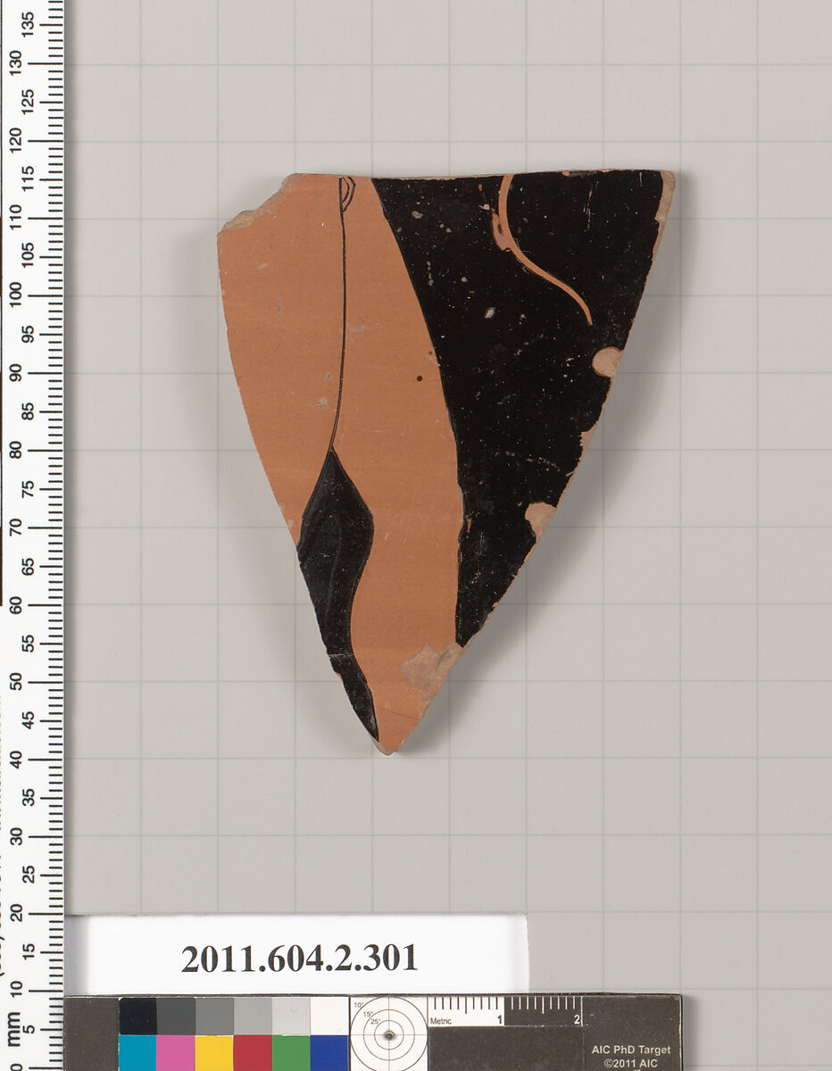 Terracotta fragment of a column-krater (bowl for mixing wine and water), Terracotta, Greek, Attic 