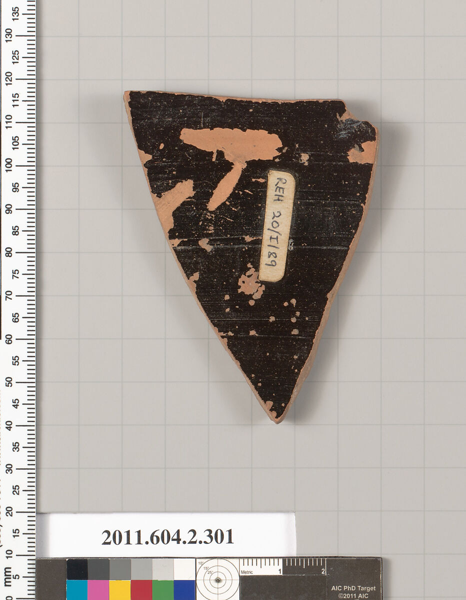 Terracotta fragment of a column-krater (bowl for mixing wine and water), Terracotta, Greek, Attic