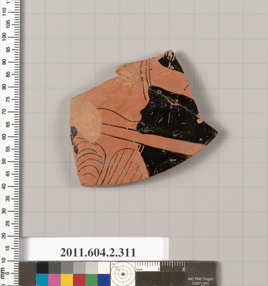 Terracotta fragment of a column-krater (bowl for mixing wine and water), Terracotta, Greek, Attic