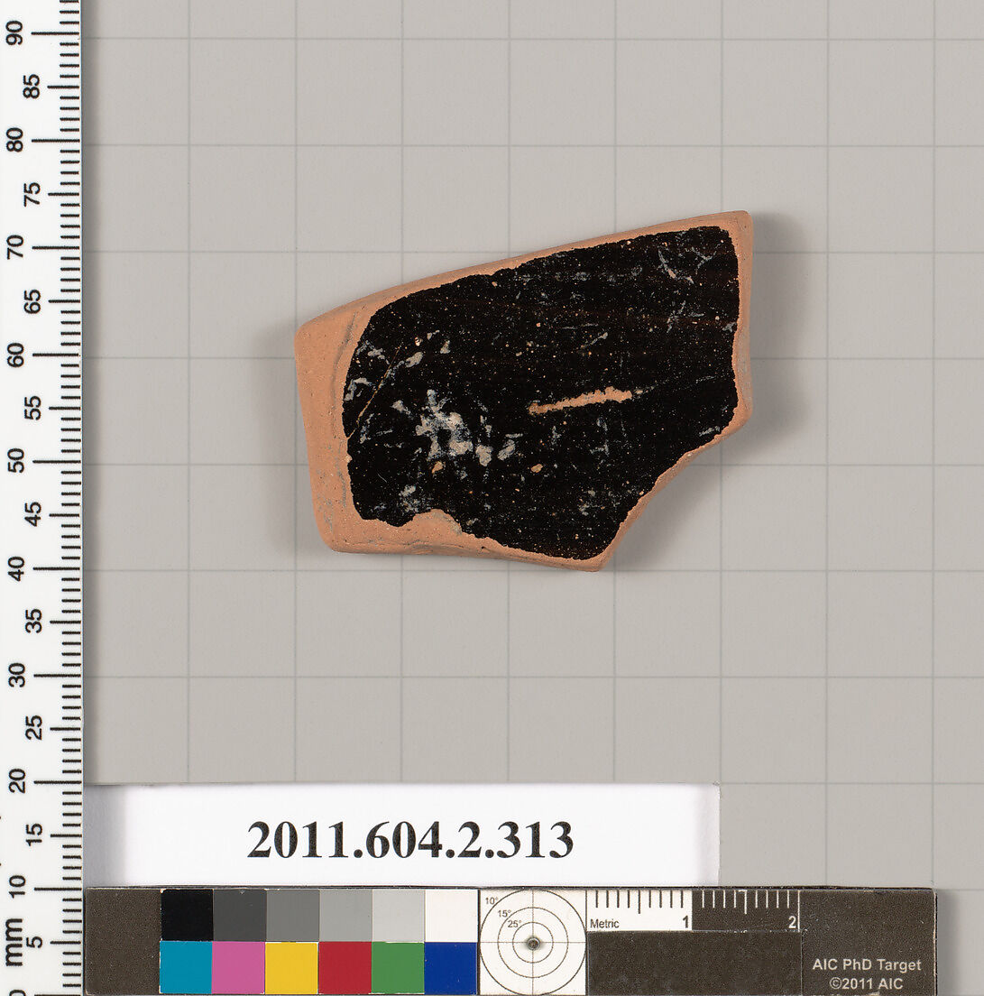 Terracotta fragment of a column-krater (bowl for mixing wine and water), Terracotta, Greek, Attic