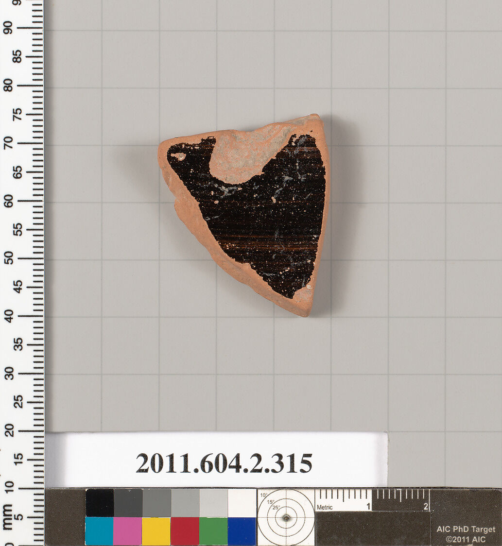 Terracotta fragment of a column-krater (bowl for mixing wine and water), Terracotta, Greek, Attic
