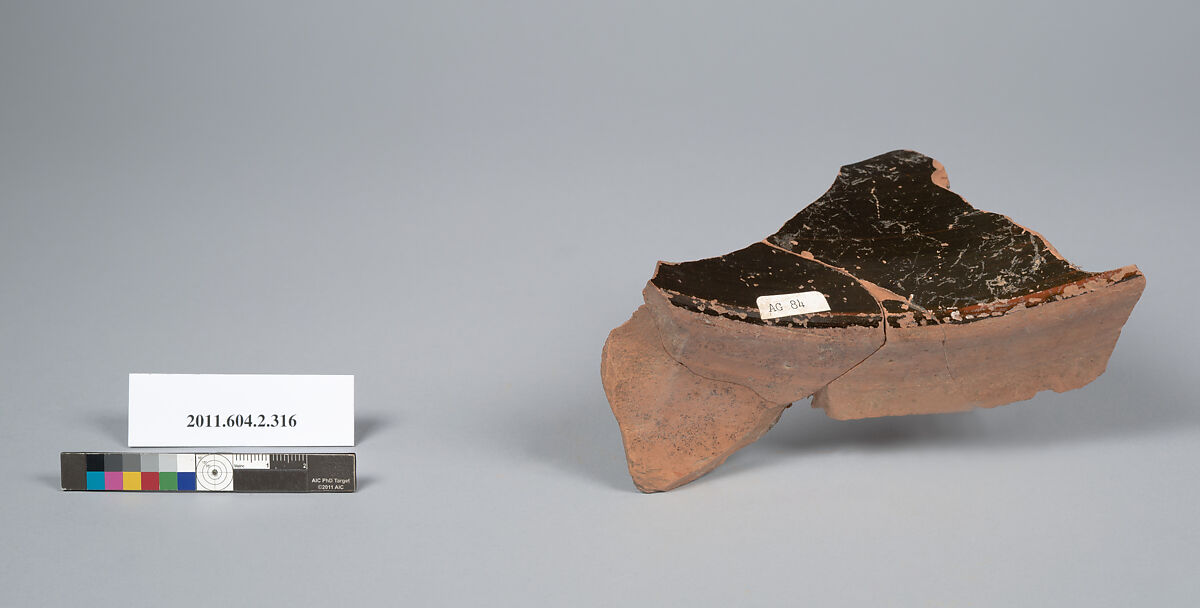 Terracotta fragment of a column-krater (bowl for mixing wine and water), Terracotta, Greek, Attic