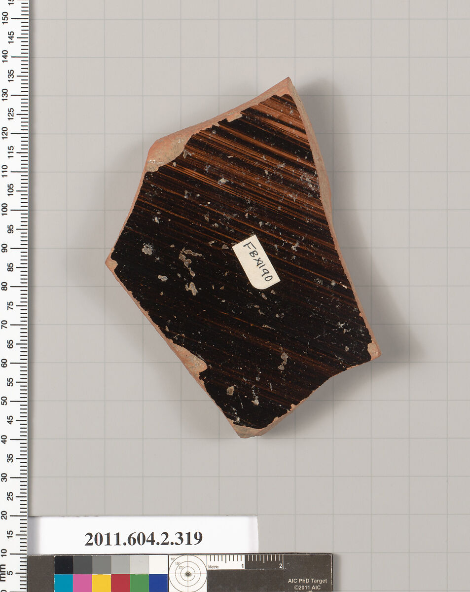Terracotta fragment of a column-krater (bowl for mixing wine and water), Terracotta, Greek, Attic