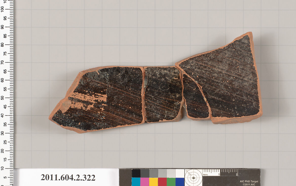 Terracotta fragment of a column-krater (bowl for mixing wine and water), Terracotta, Greek, Attic
