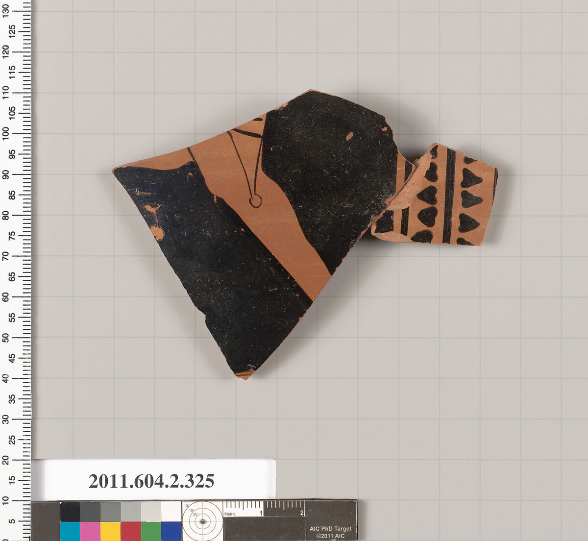 Terracotta fragment of a column-krater (bowl for mixing wine and water), Terracotta, Greek, Attic 