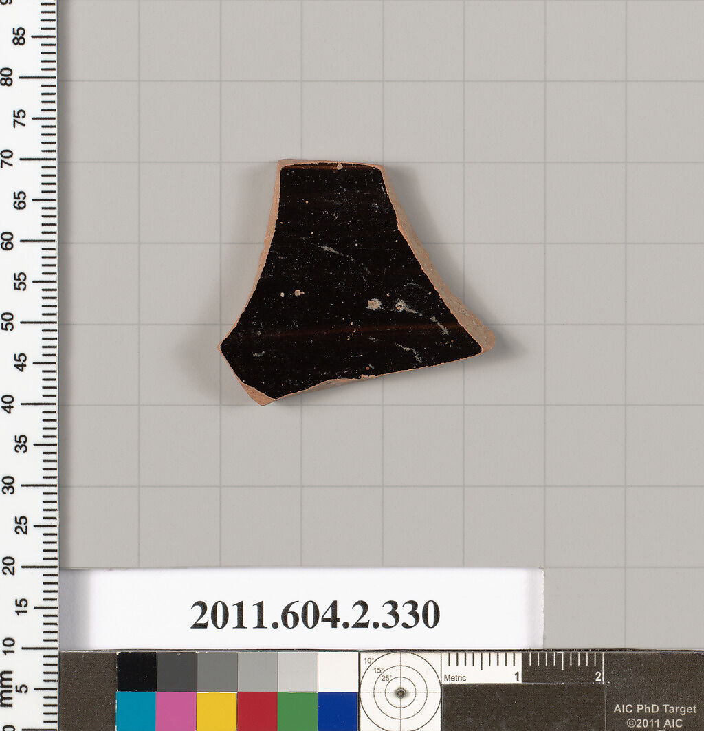 Terracotta fragment of a column-krater (bowl for mixing wine and water), Terracotta, Greek, Attic