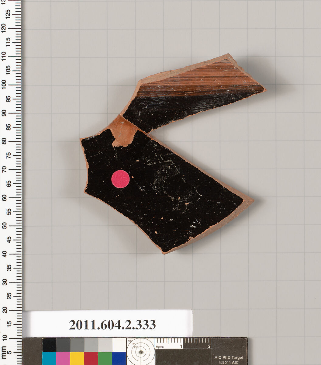 Terracotta fragment of a column-krater (bowl for mixing wine and water), Terracotta, Greek, Attic