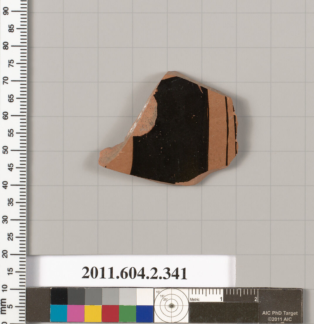 Terracotta fragment of a column-krater (bowl for mixing wine and water), Terracotta, Greek, Attic 