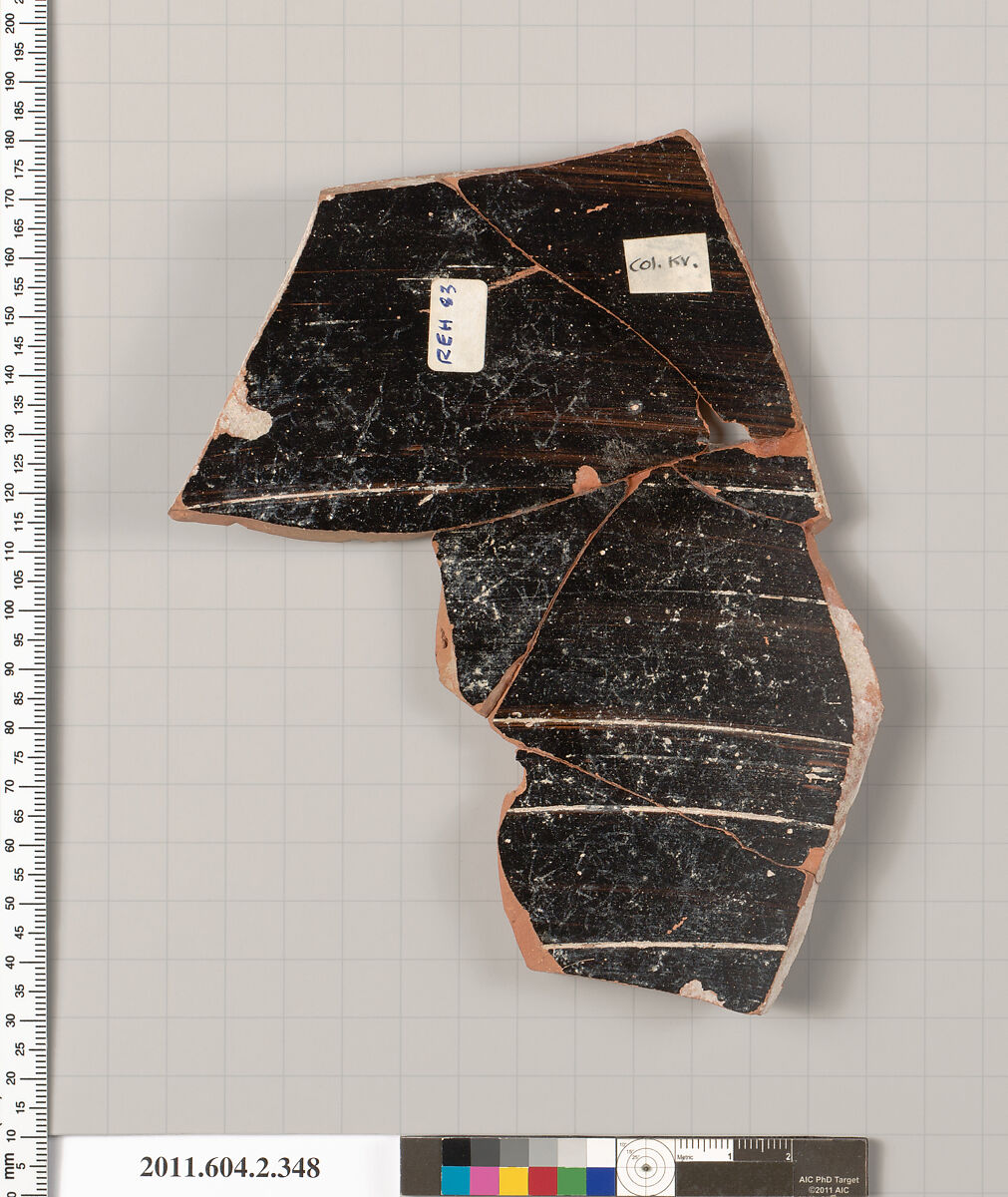 Terracotta fragment of a column-krater (bowl for mixing wine and water), Terracotta, Greek, Attic